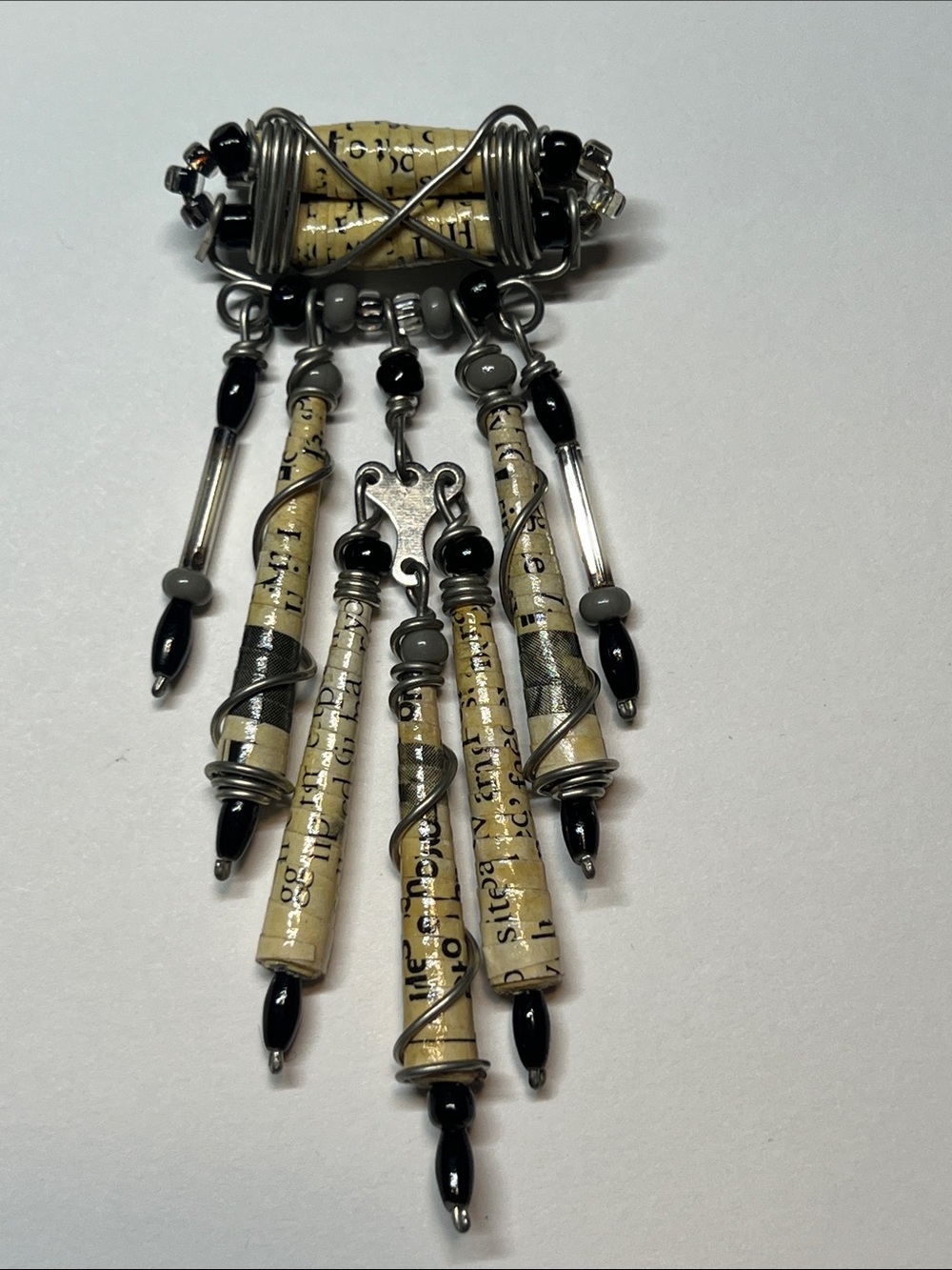 Handcrafted Paper Bead Dangle Pendant - Black and Cream
